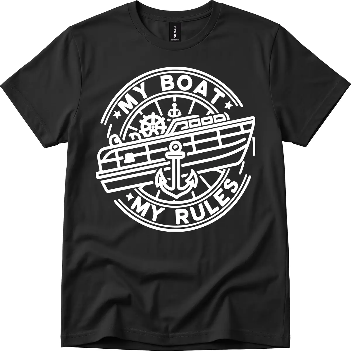 My Boat My Rules Nautical Stamp T-Shirt in Black
