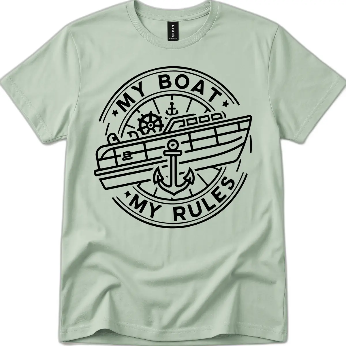 My Boat My Rules Nautical Stamp T-Shirt in Sage