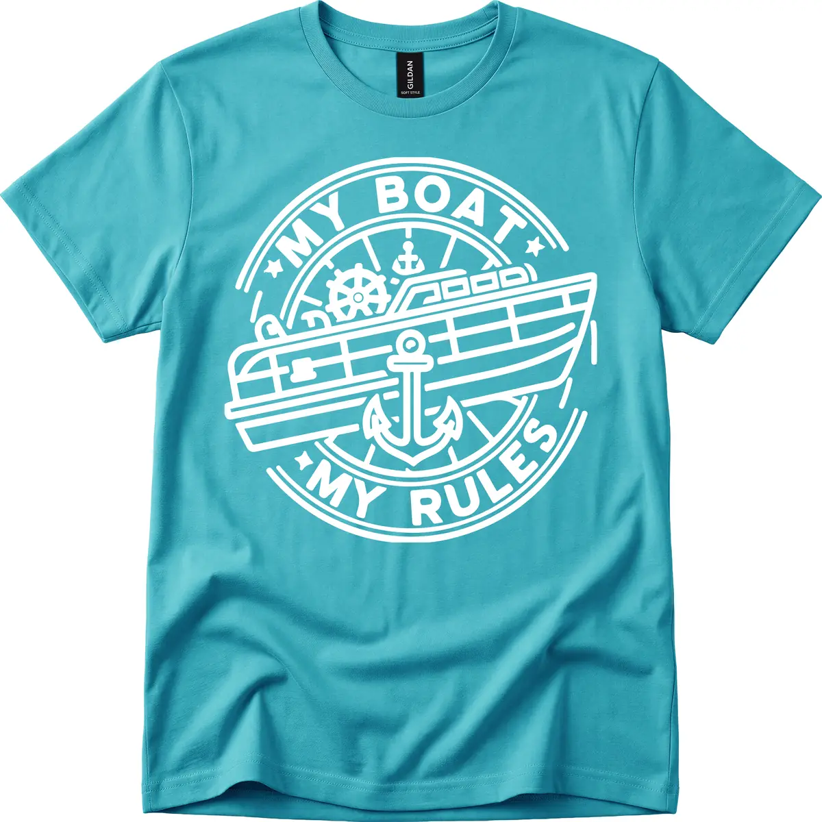 My Boat My Rules Nautical Stamp T-Shirt in Tropical Blue