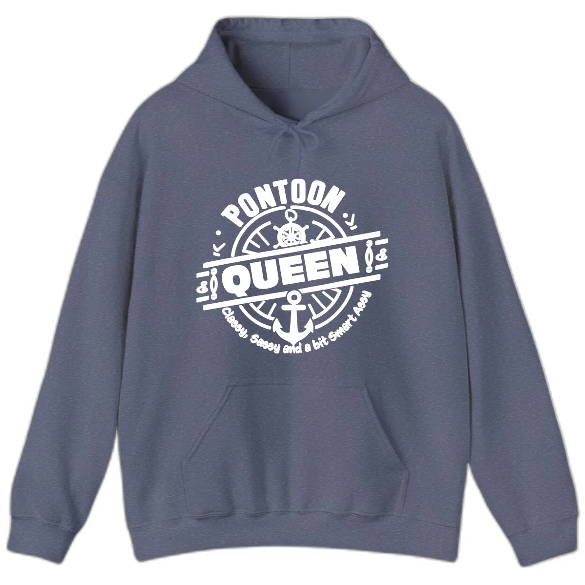 Pontoon Queen Nautical Design Hoodie in Heather Navy
