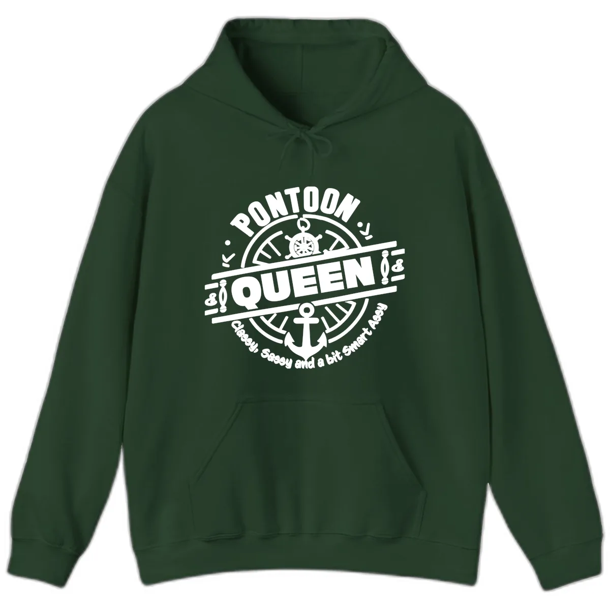 Pontoon Queen Nautical Design Hoodie in Forest Green