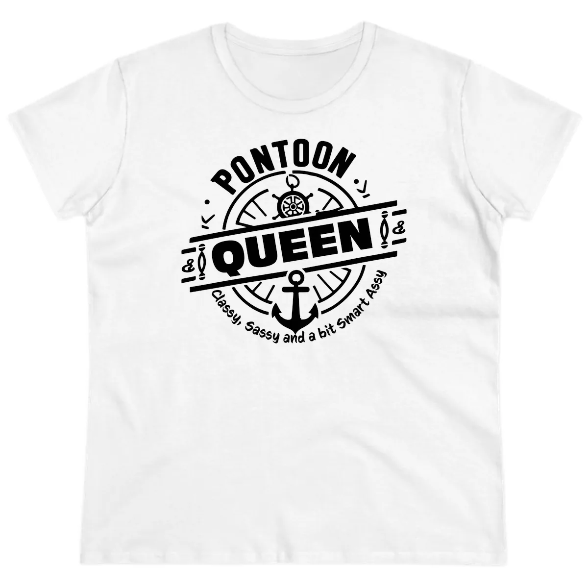 Pontoon Queen Nautical Design Ladies Tee in White