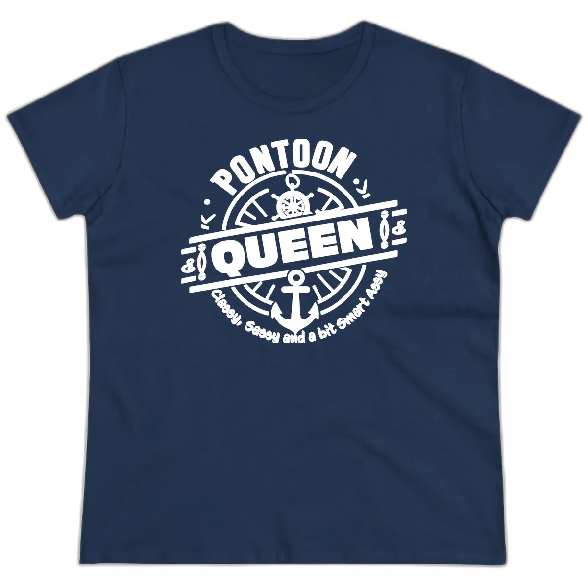 Pontoon Queen Nautical Design Ladies Tee in Navy