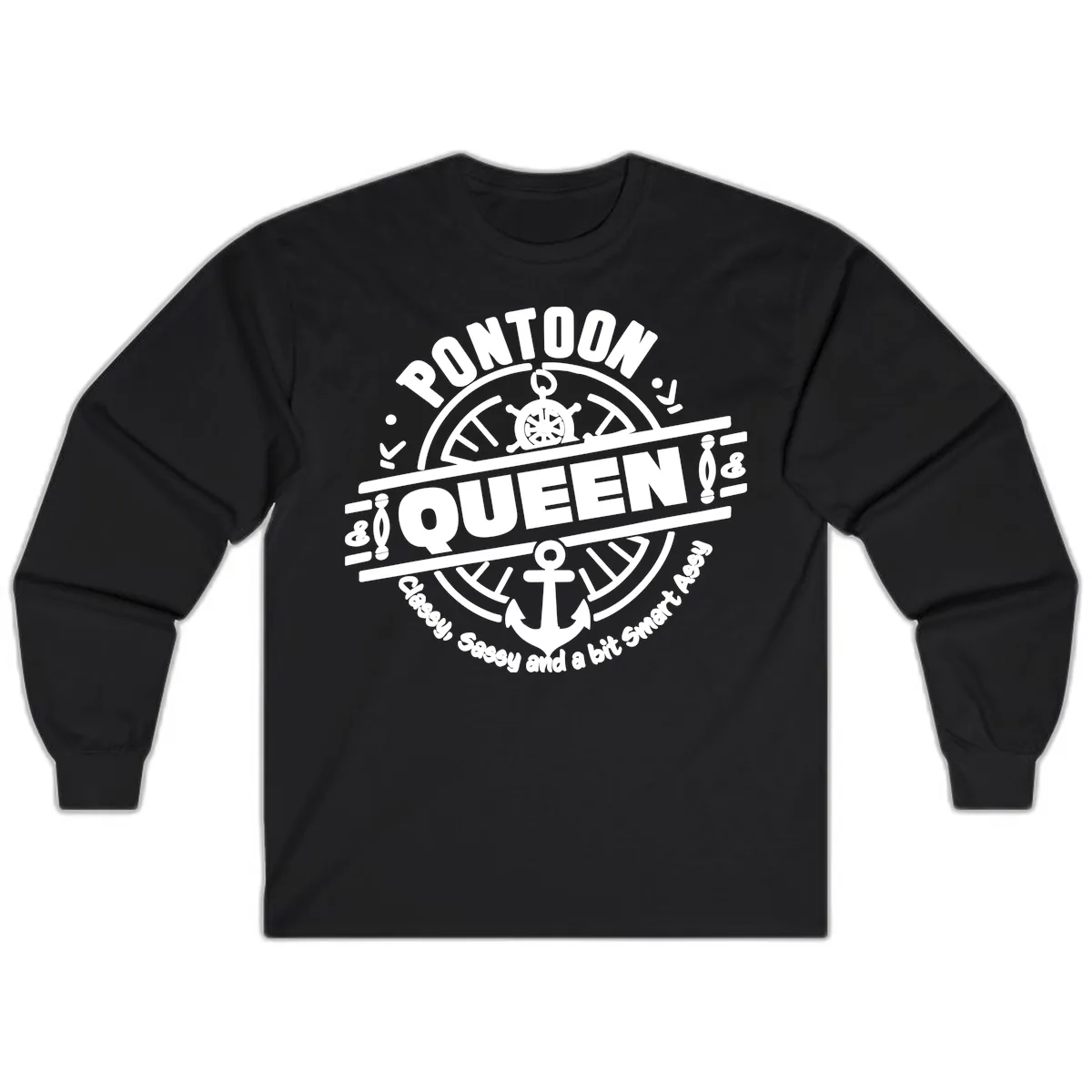 Pontoon Queen Nautical Design Long Sleeve in Black
