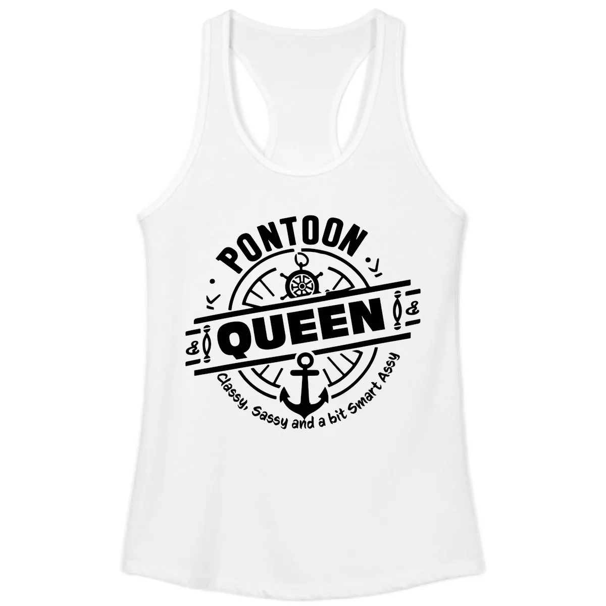 Pontoon Queen Nautical Design Ladies Tank in White