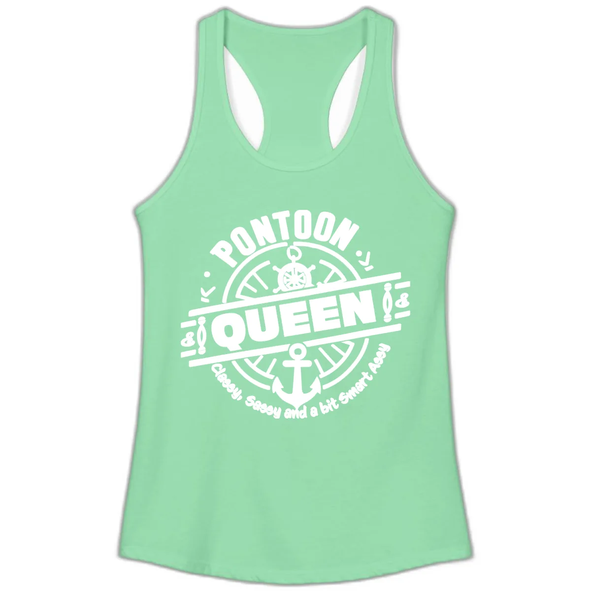 Pontoon Queen Nautical Design Ladies Tank in Solid Mint