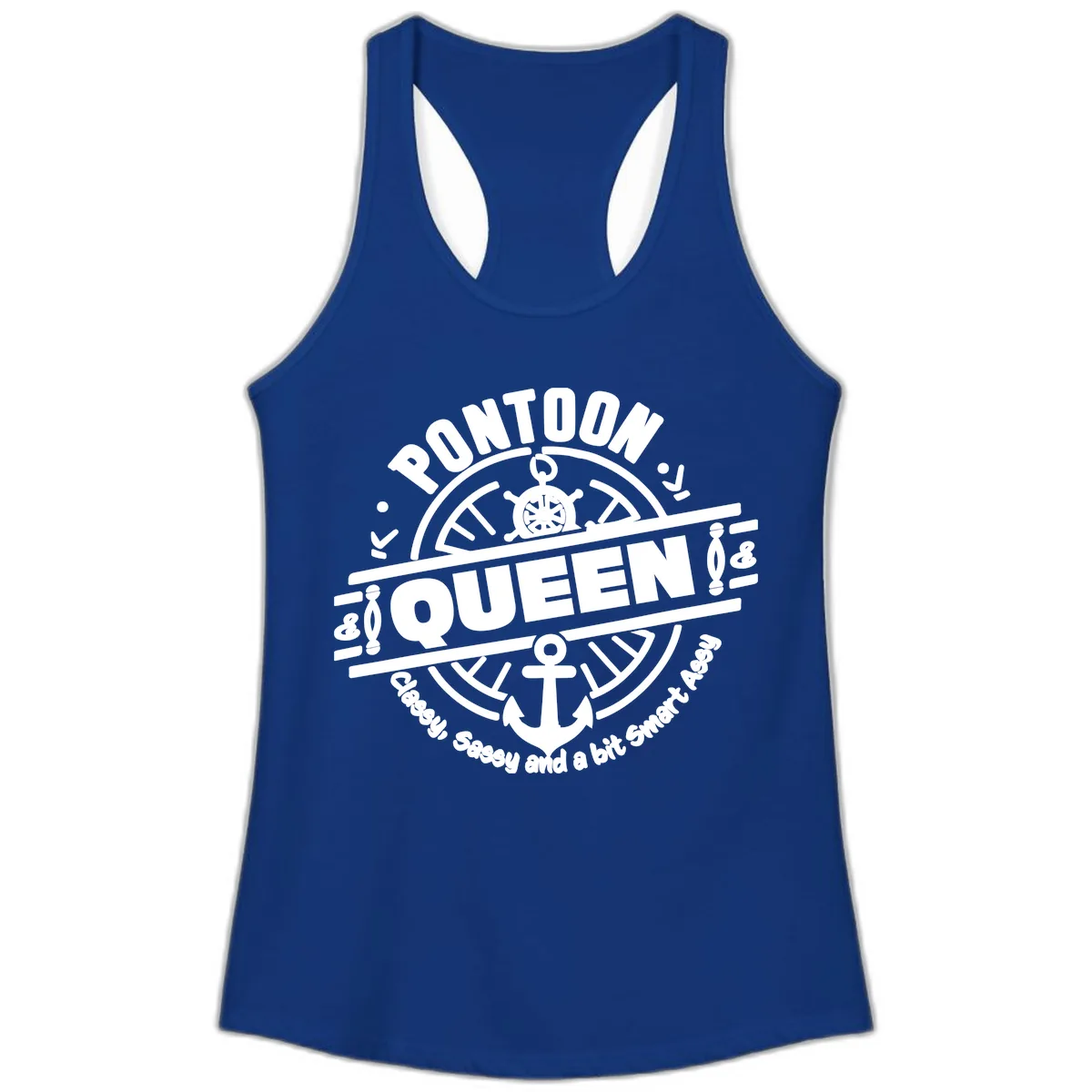 Pontoon Queen Nautical Design Ladies Tank in Solid Royal