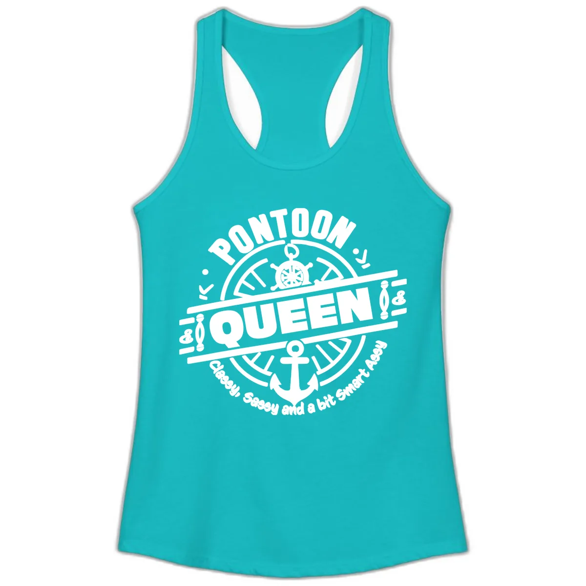 Pontoon Queen Nautical Design Ladies Tank in Tahiti Blue