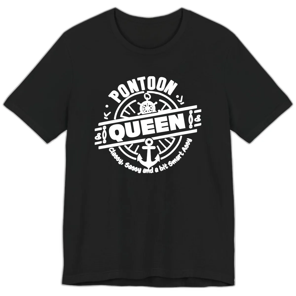 Pontoon Queen Nautical Design Premium T-Shirt in Black