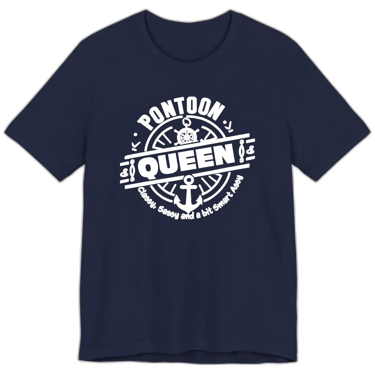 Pontoon Queen Nautical Design Premium T-Shirt in Navy