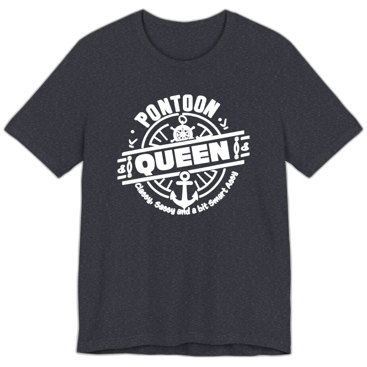 Pontoon Queen Nautical Design Premium T-Shirt in Heather Navy