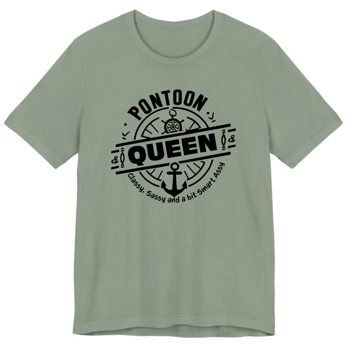 Pontoon Queen Nautical Design Premium T-Shirt in Sage