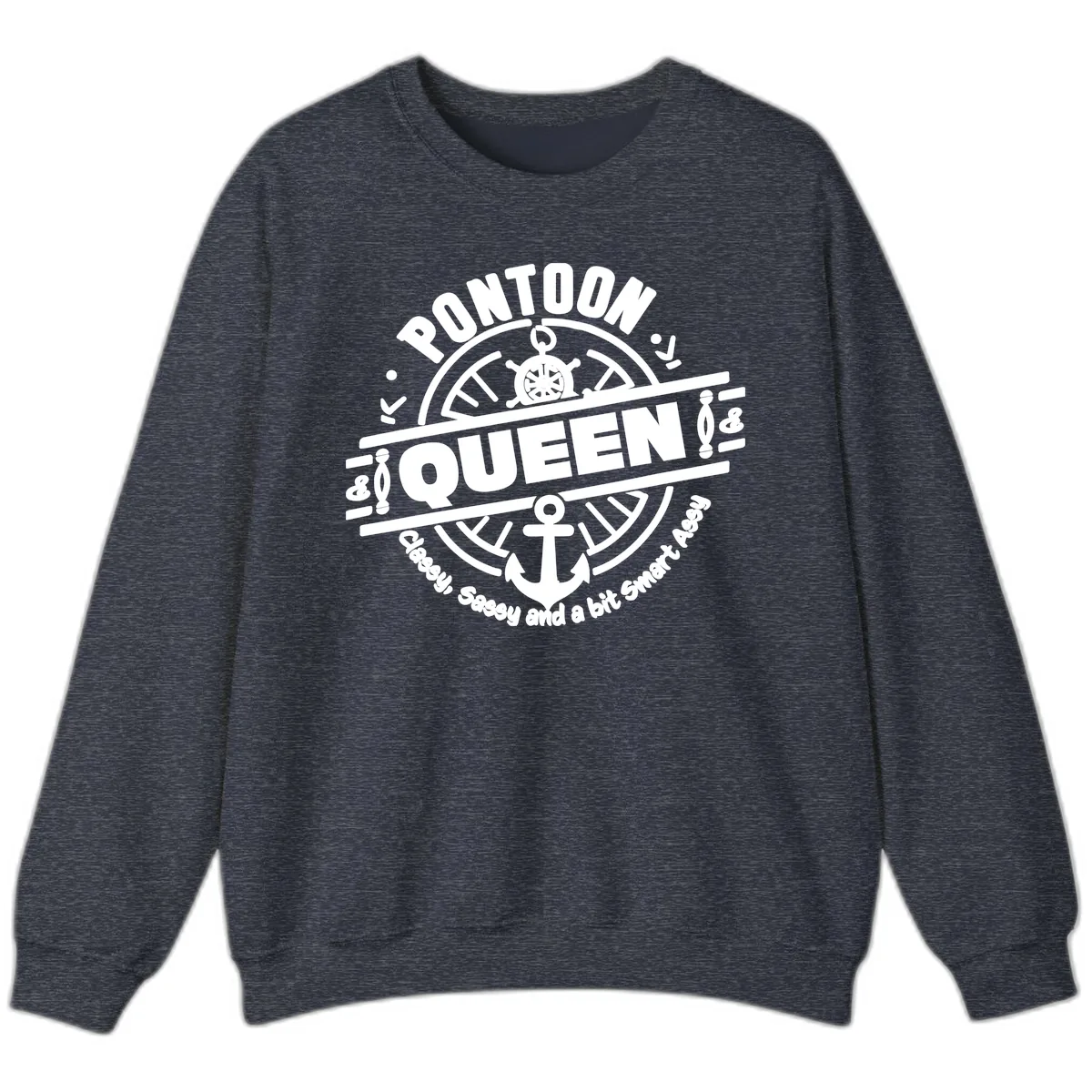 Pontoon Queen Nautical Design Sweatshirt in Heather Sport Dark Navy