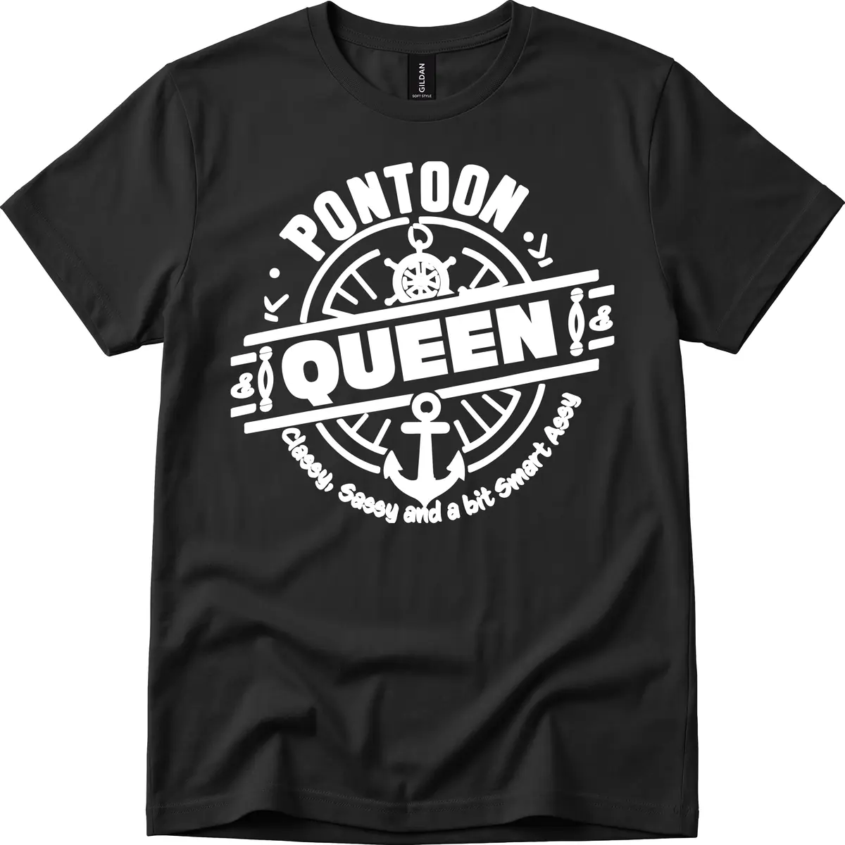 Pontoon Queen Nautical Design T-Shirt in Black