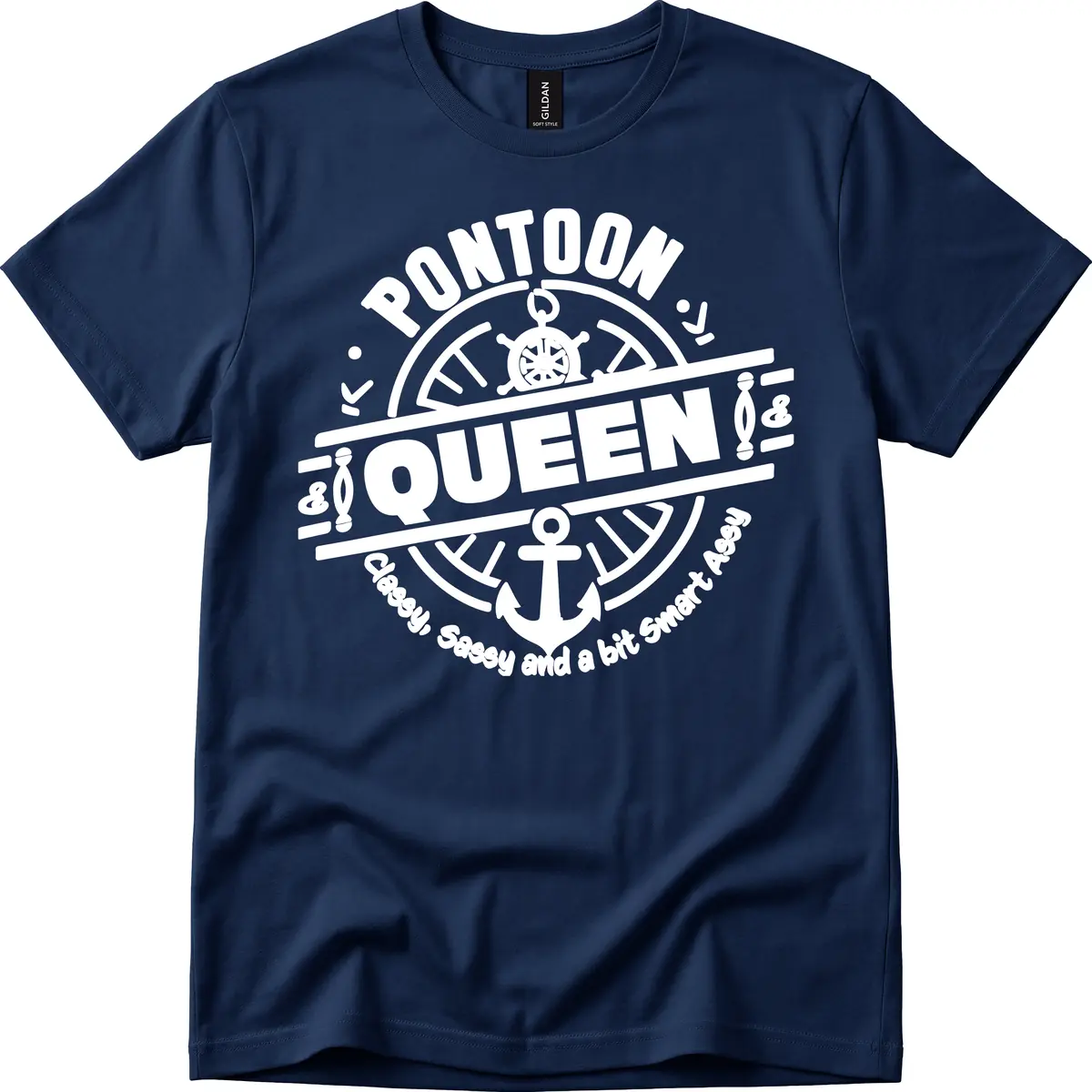 Pontoon Queen Nautical Design T-Shirt in Navy