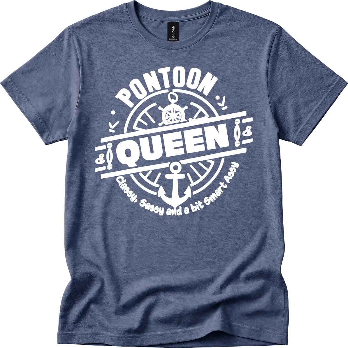 Pontoon Queen Nautical Design T-Shirt in Heather Navy