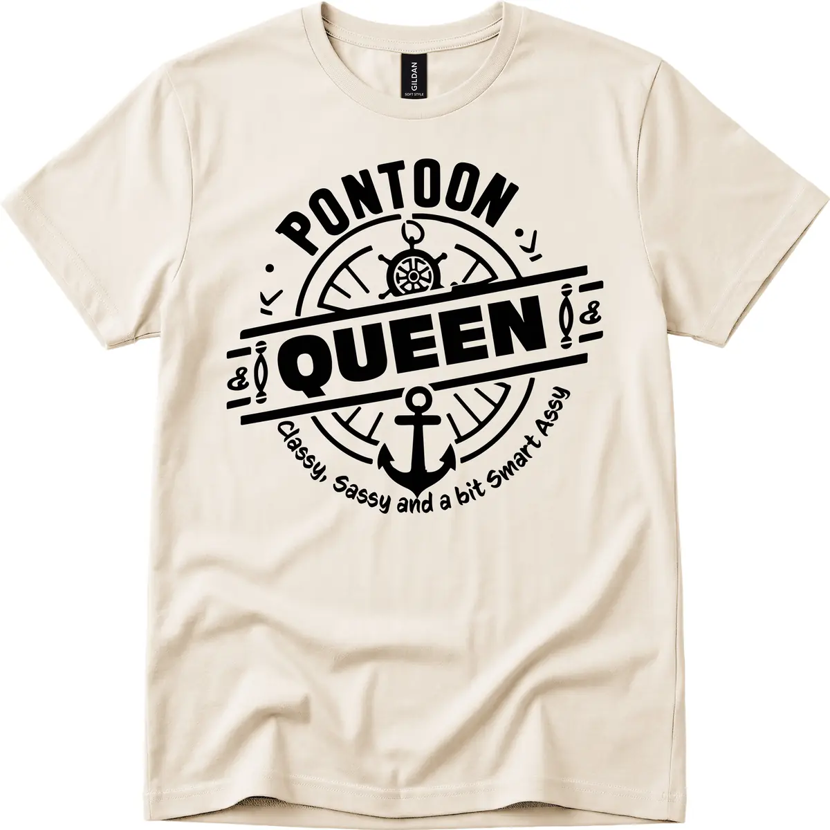 Pontoon Queen Nautical Design T-Shirt in Natural
