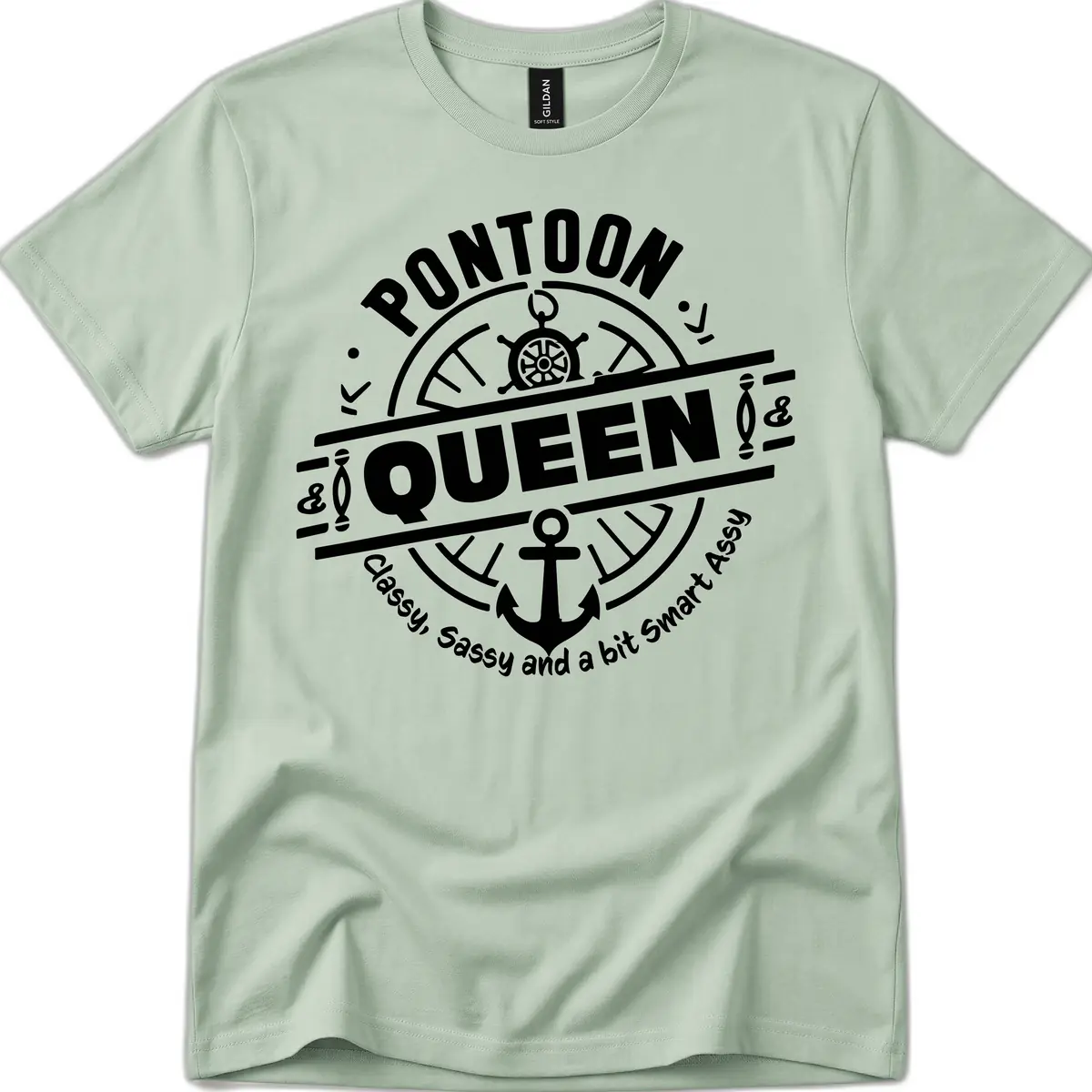 Pontoon Queen Nautical Design T-Shirt in Sage