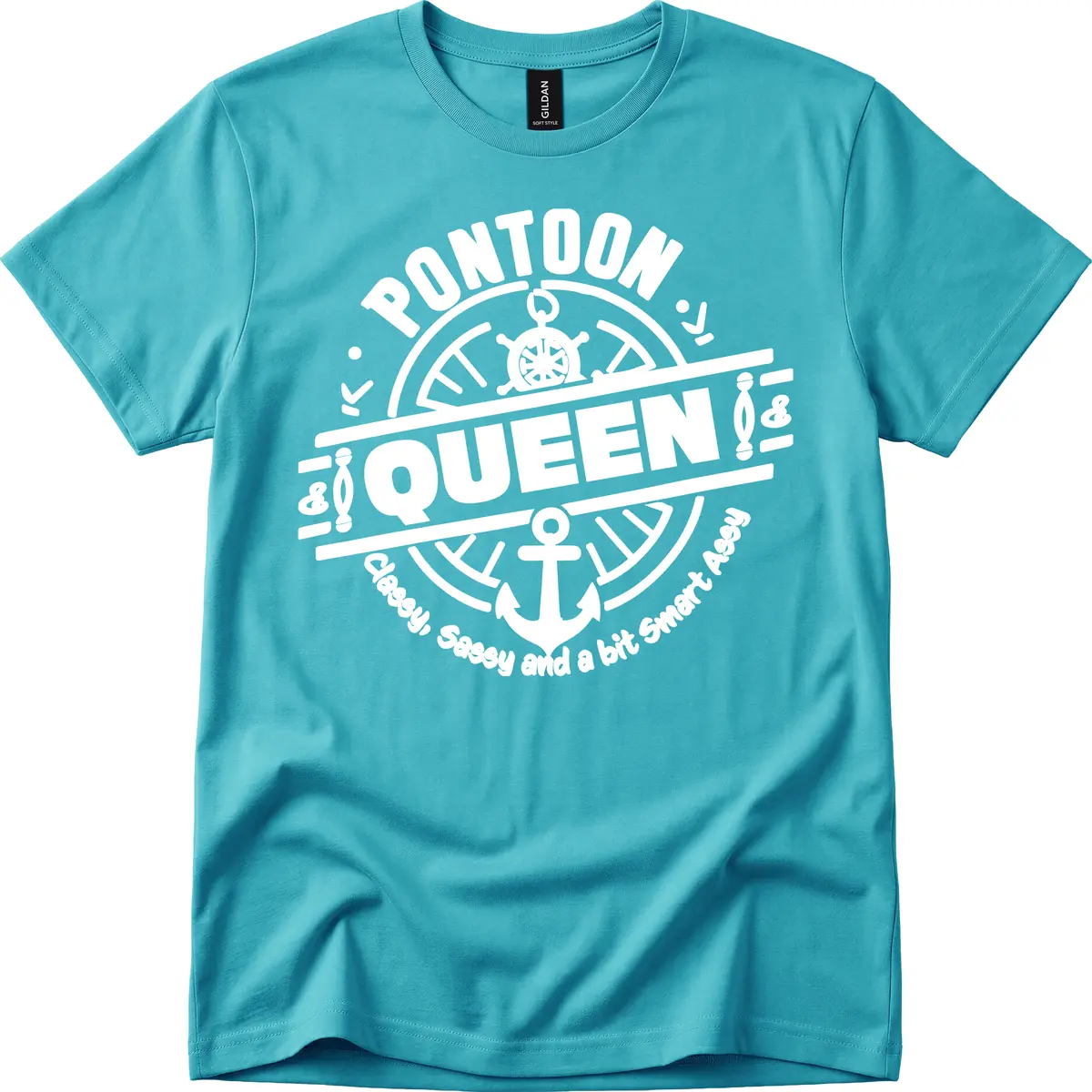 Pontoon Queen Nautical Design T-Shirt in Tropical Blue