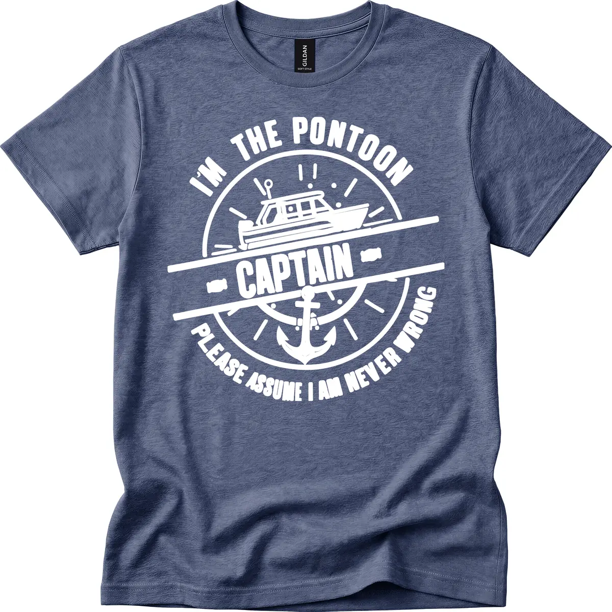I'm The Pontoon Captain Please Assume I Am Never Wrong T-Shirt in Heather Navy