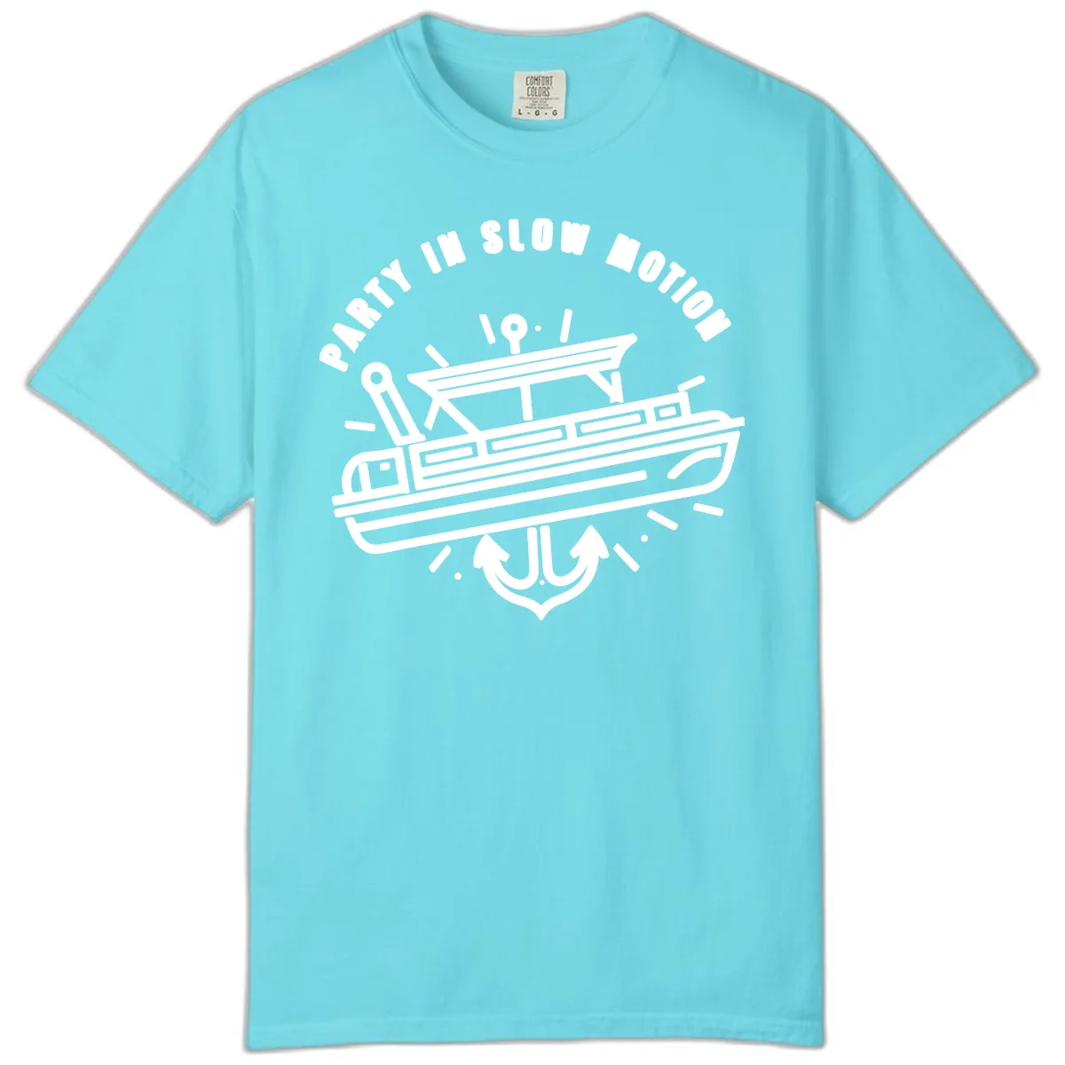 Party In Slow Motion Pontoon Design Comfort Color in Lagoon Blue