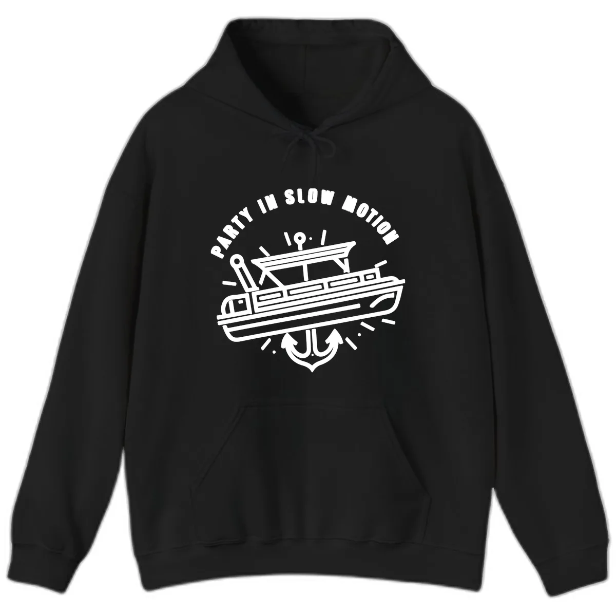 Party In Slow Motion Pontoon Design Hoodie in Black