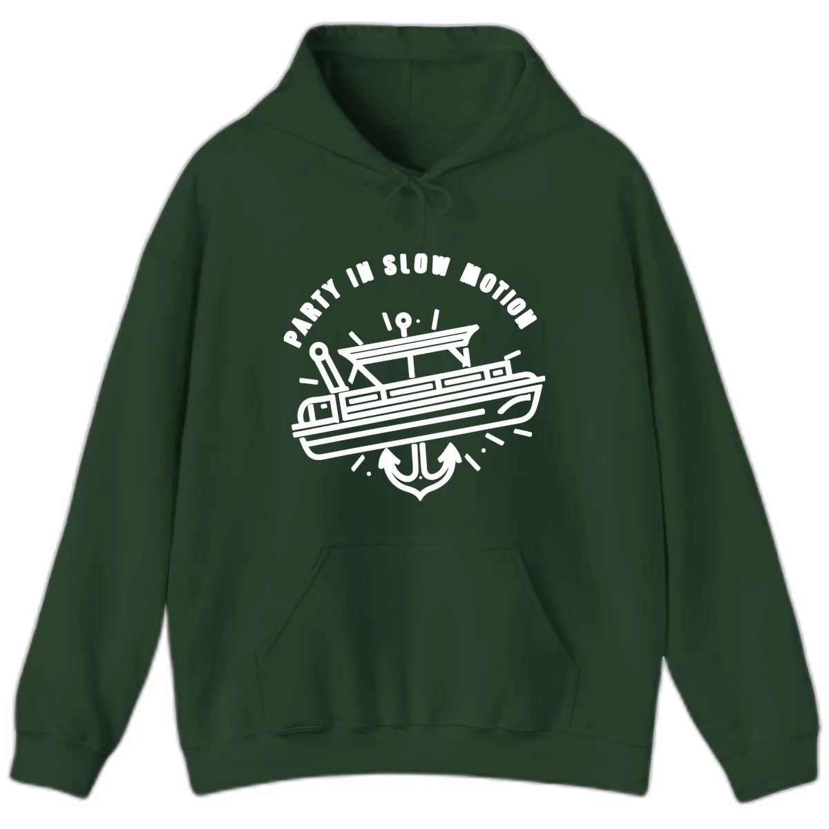 Party In Slow Motion Pontoon Design Hoodie in Forest Green