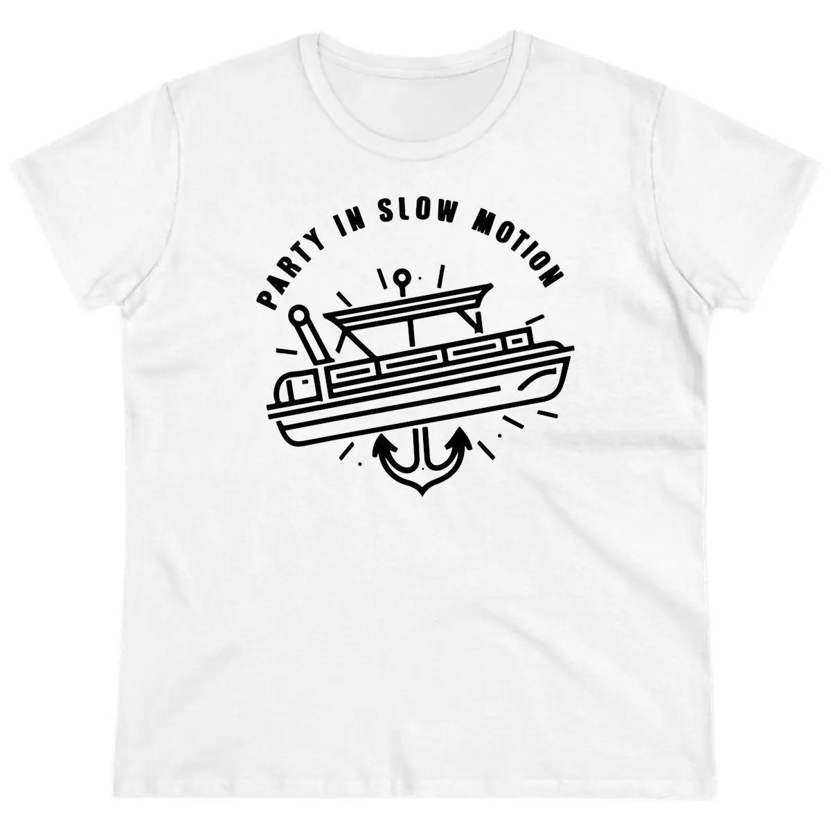 Party In Slow Motion Pontoon Design Ladies Tee in White