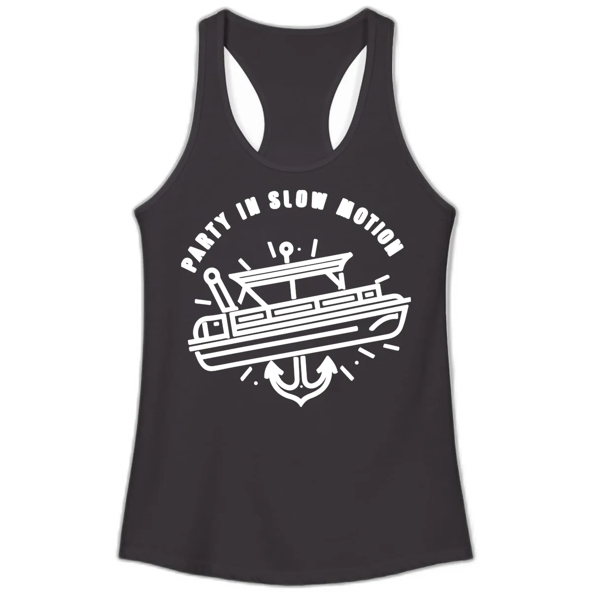 Party In Slow Motion Pontoon Design Ladies Tank in Black