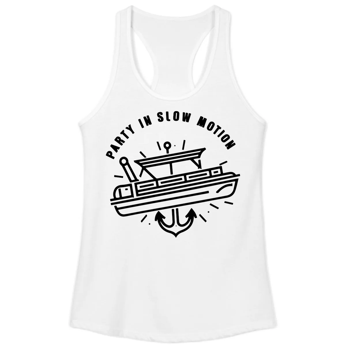 Party In Slow Motion Pontoon Design Ladies Tank in White