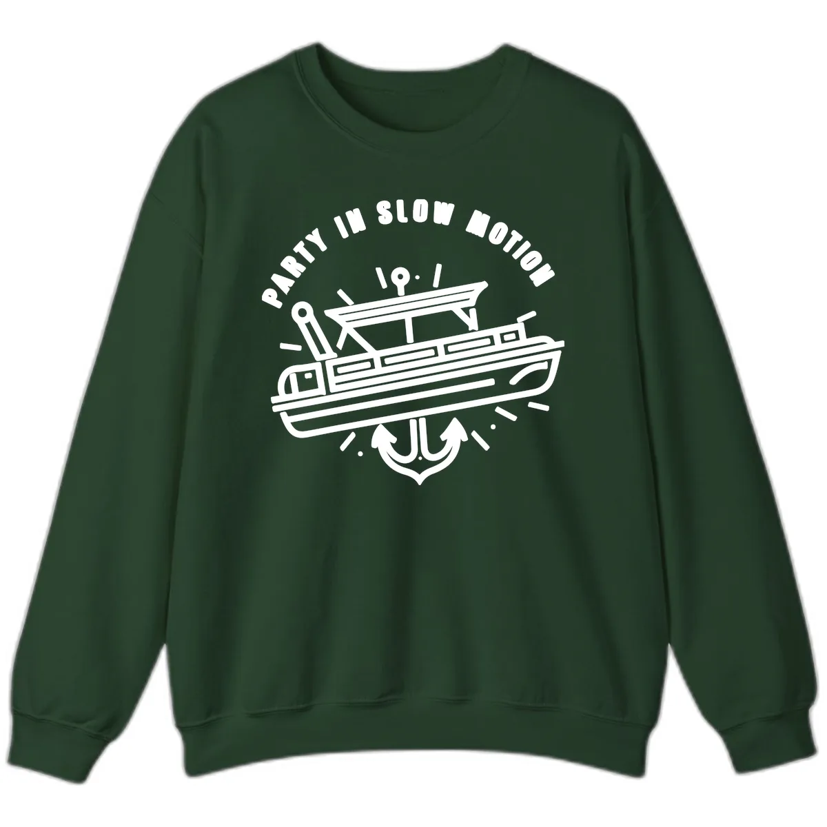 Party In Slow Motion Pontoon Design Sweatshirt in Forest Green