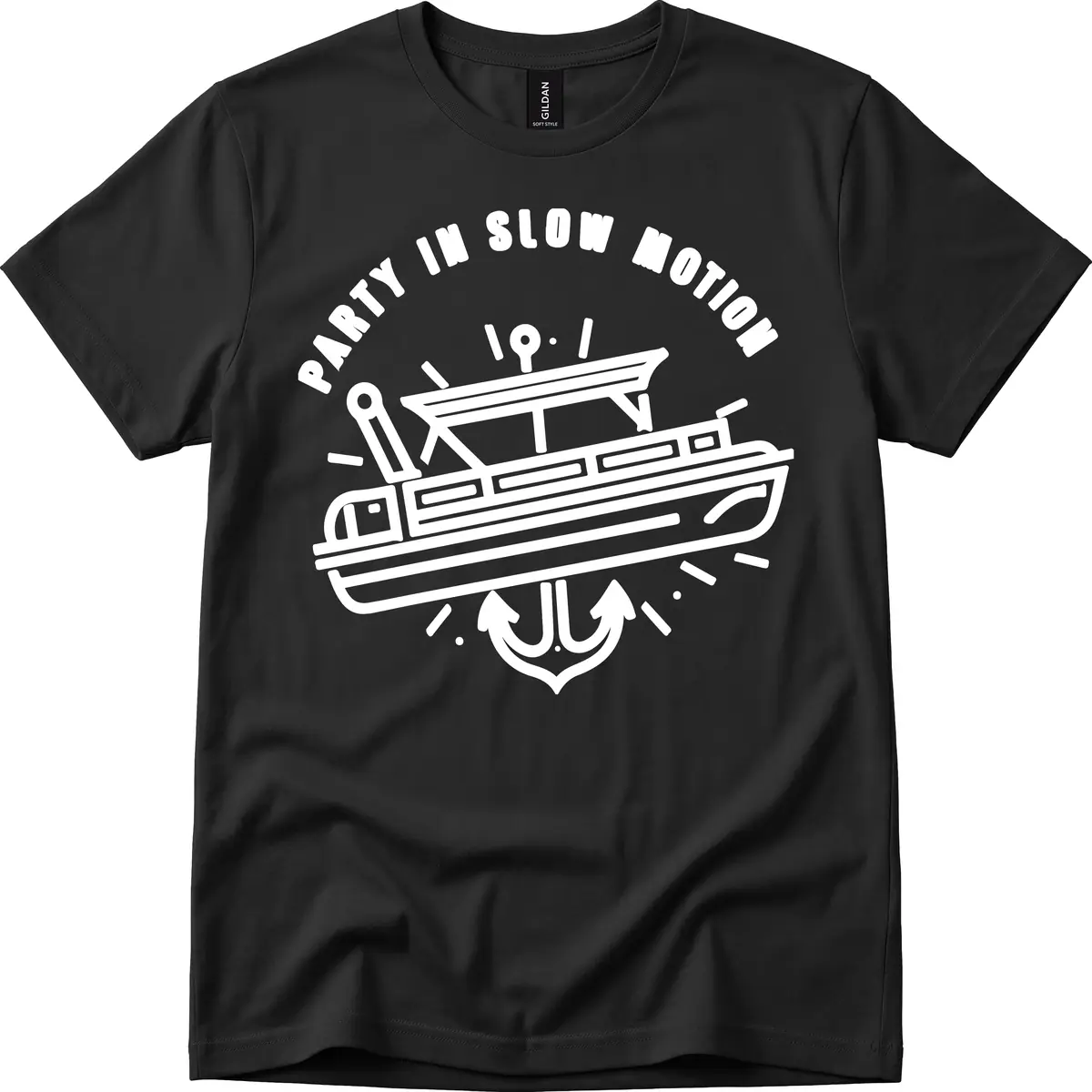 Party In Slow Motion Pontoon Design T-Shirt in Black
