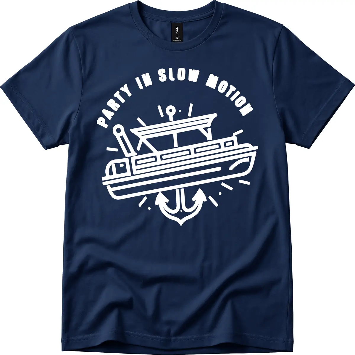 Party In Slow Motion Pontoon Design T-Shirt in Navy