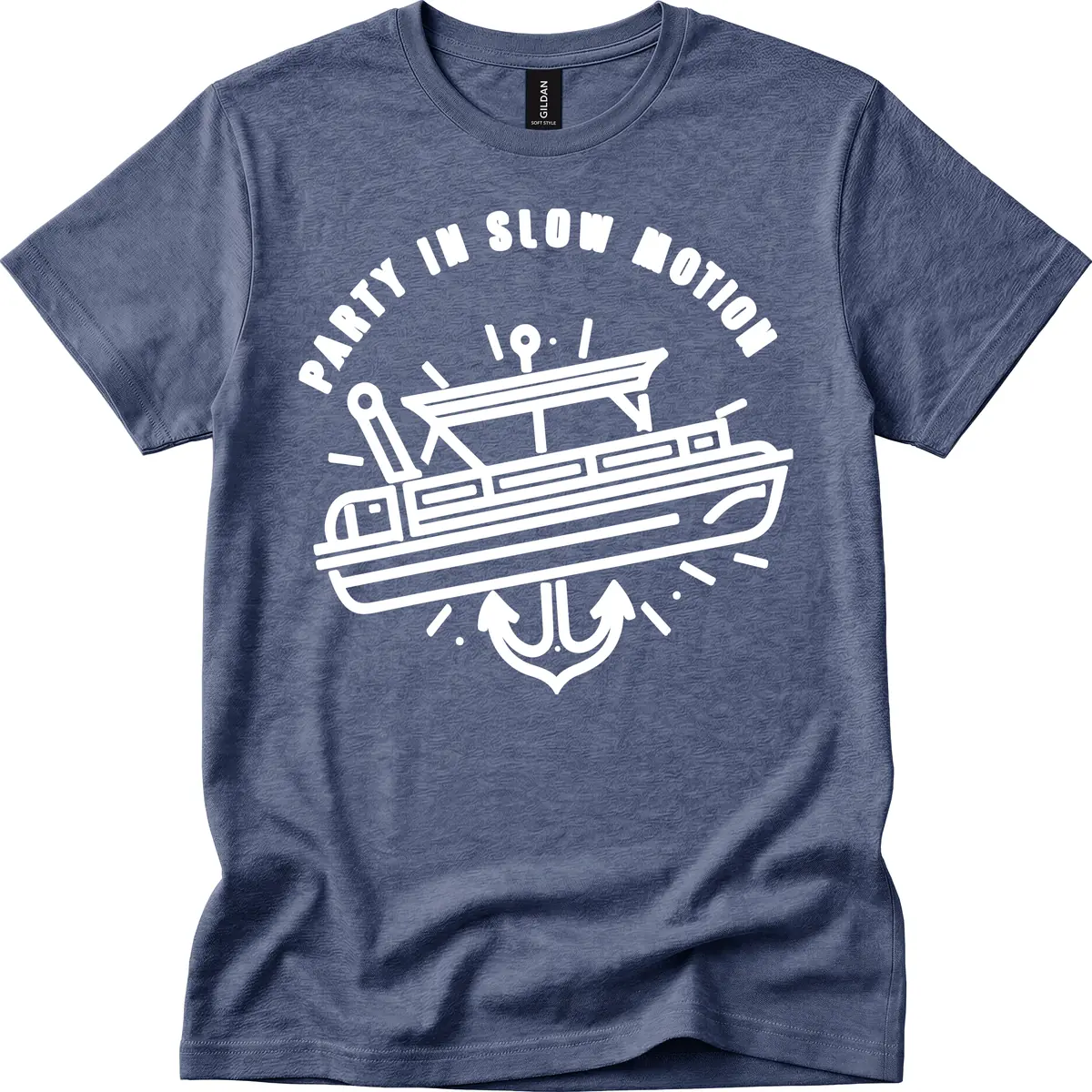Party In Slow Motion Pontoon Design T-Shirt in Heather Navy