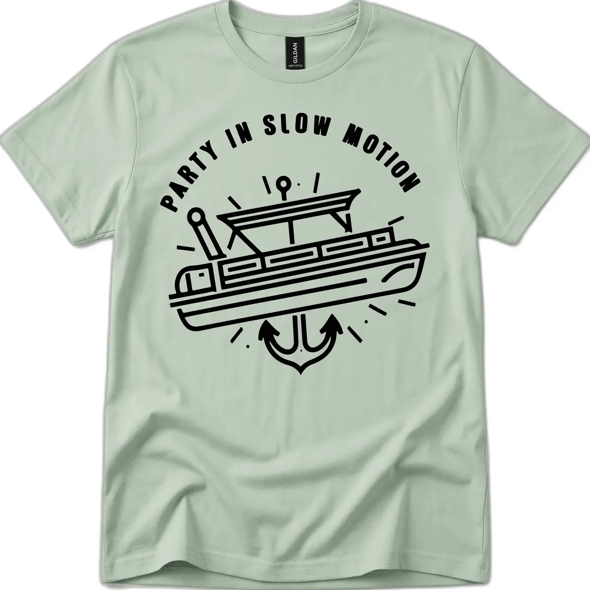 Party In Slow Motion Pontoon Design T-Shirt in Sage