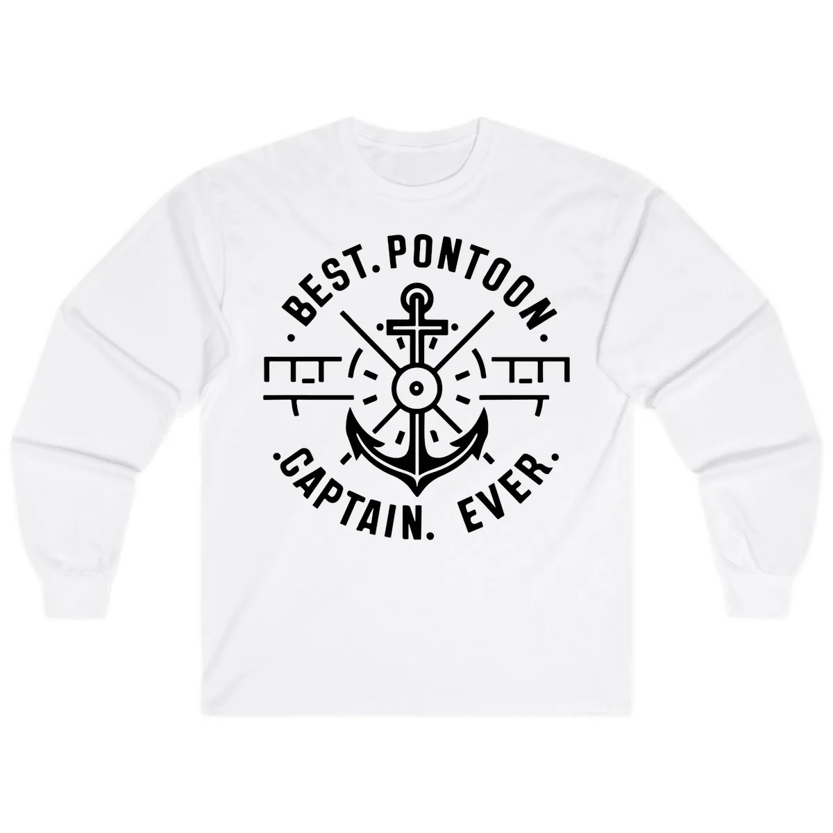 Best Pontoon Captain Ever Emblem Long Sleeve in White