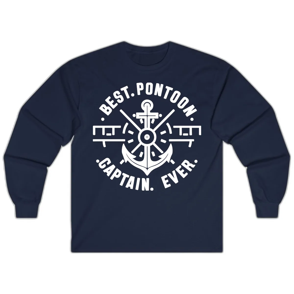 Best Pontoon Captain Ever Emblem Long Sleeve in Navy