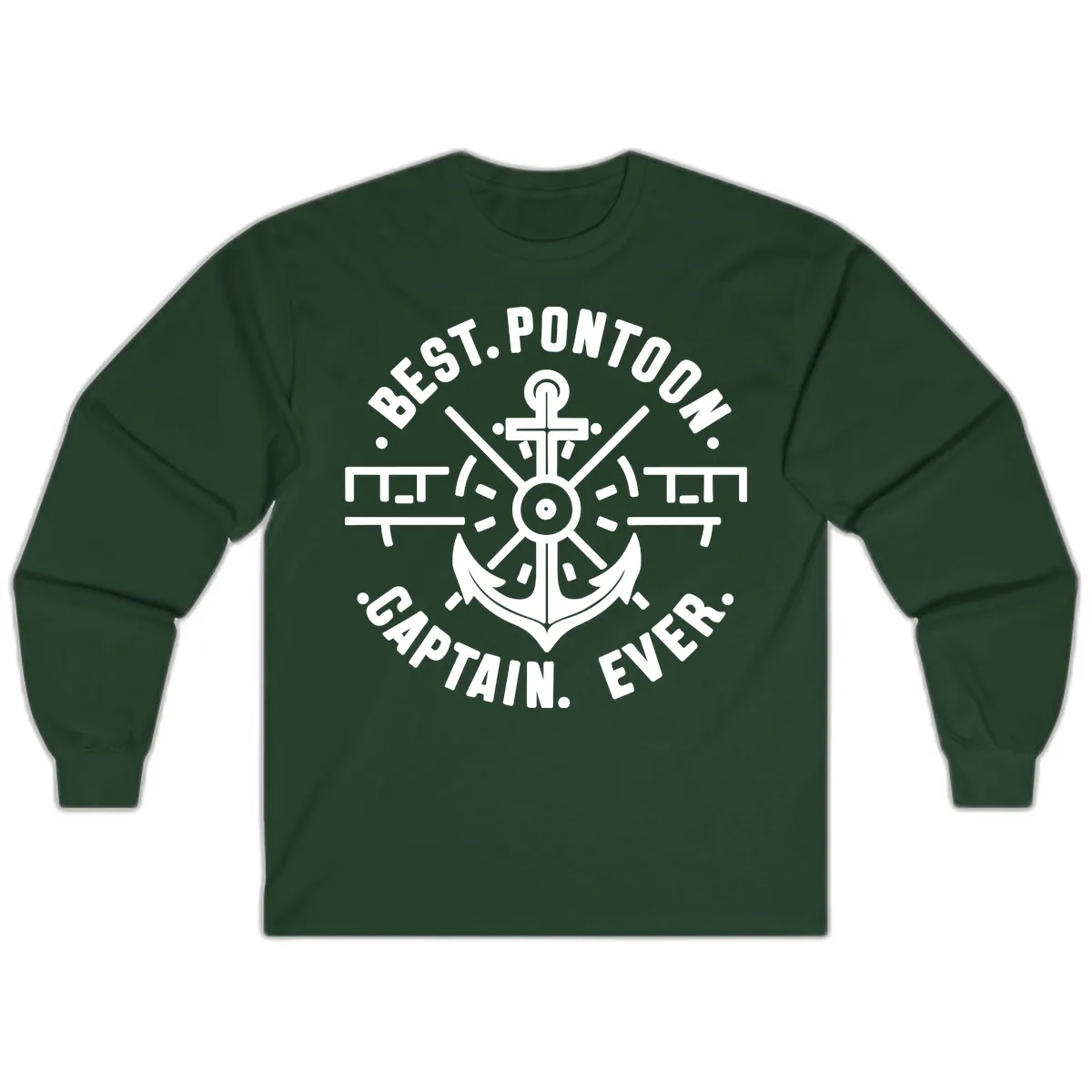 Best Pontoon Captain Ever Emblem Long Sleeve in Forest Green