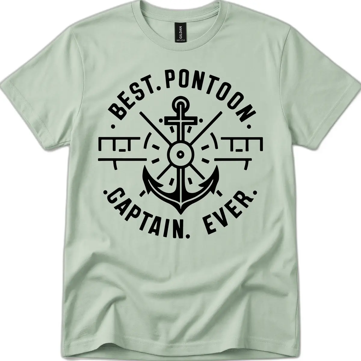 Best Pontoon Captain Ever Emblem T-Shirt in Sage