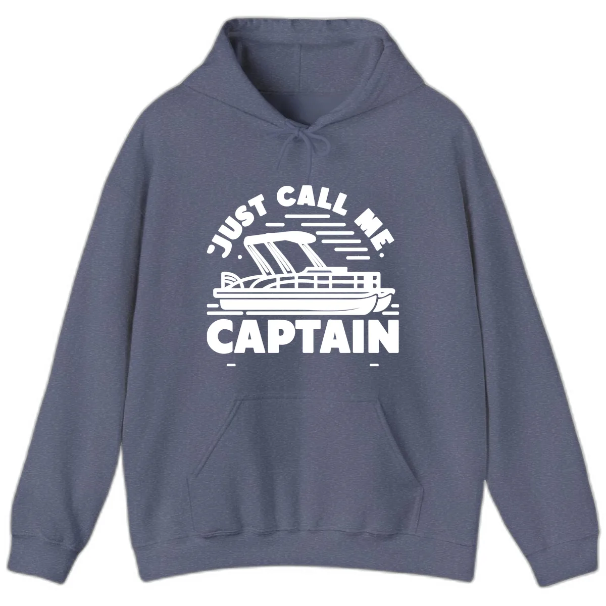 Just Call Me Captain Pontoon Boat Design Hoodie in Heather Navy