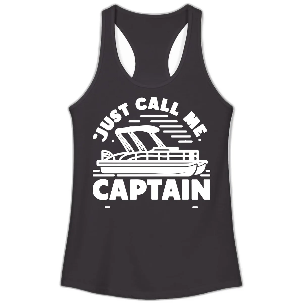 Just Call Me Captain Pontoon Boat Design Ladies Tank in Black