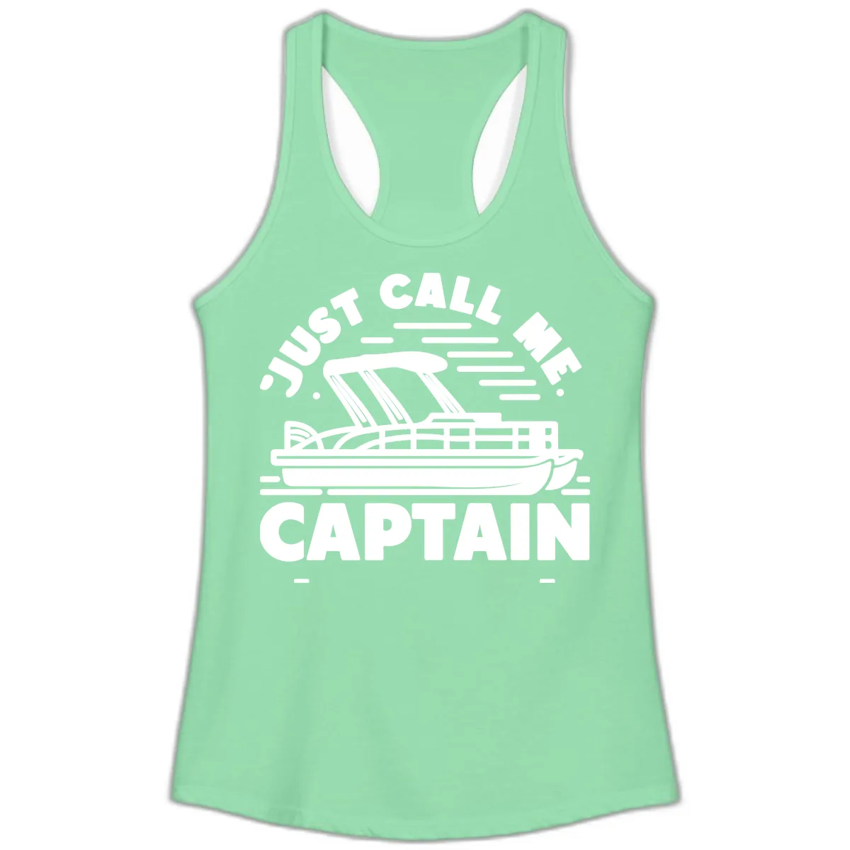 Just Call Me Captain Pontoon Boat Design Ladies Tank in Solid Mint
