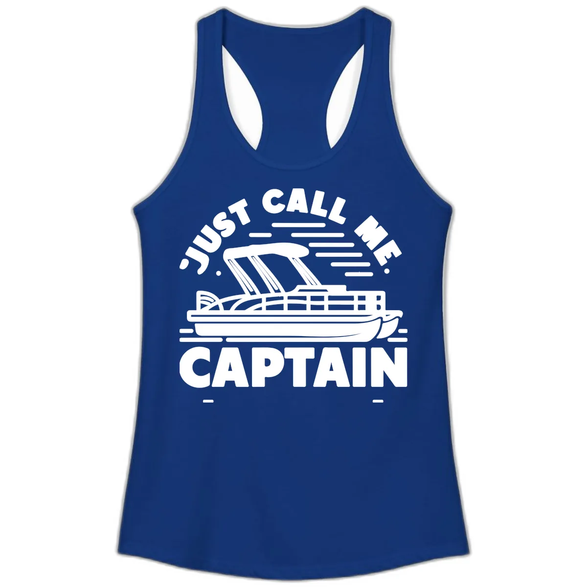 Just Call Me Captain Pontoon Boat Design Ladies Tank in Solid Royal