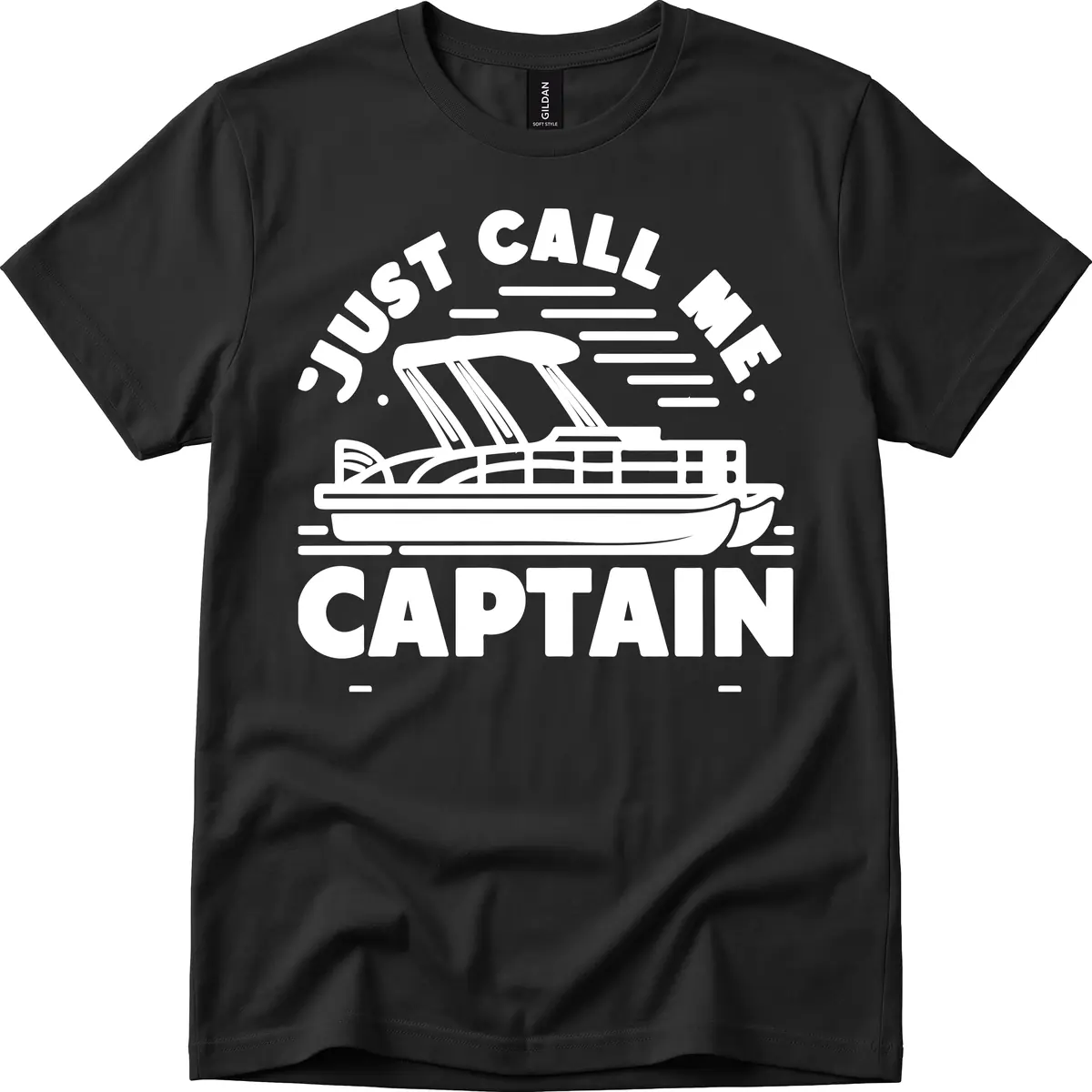 Just Call Me Captain Pontoon Boat Design T-Shirt in Black