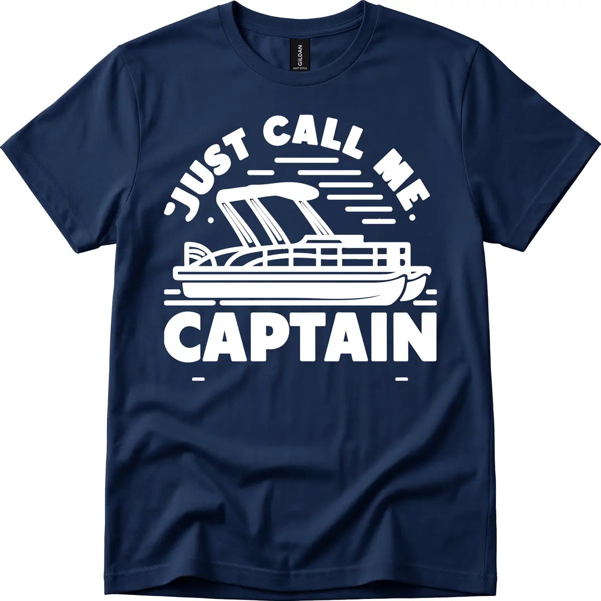 Just Call Me Captain Pontoon Boat Design T-Shirt in Navy