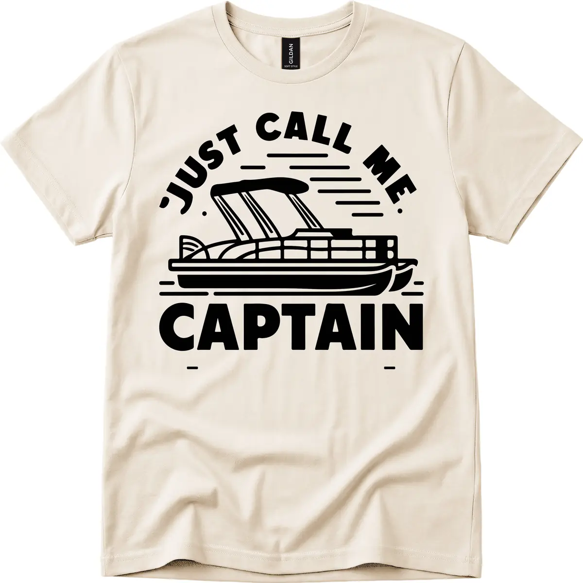 Just Call Me Captain Pontoon Boat Design T-Shirt in Natural