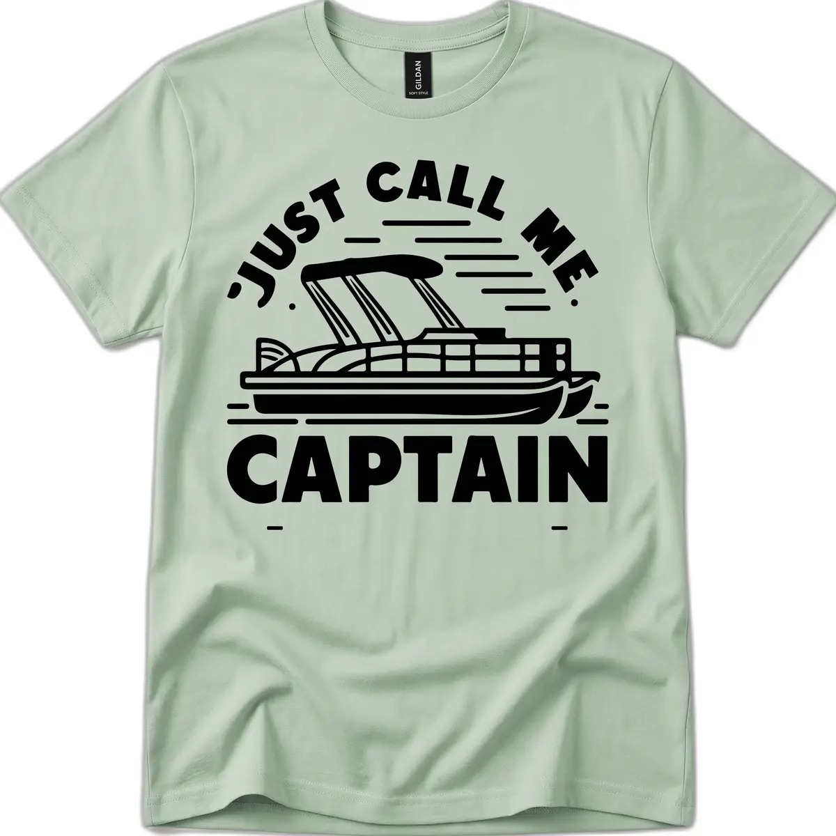 Just Call Me Captain Pontoon Boat Design T-Shirt in Sage