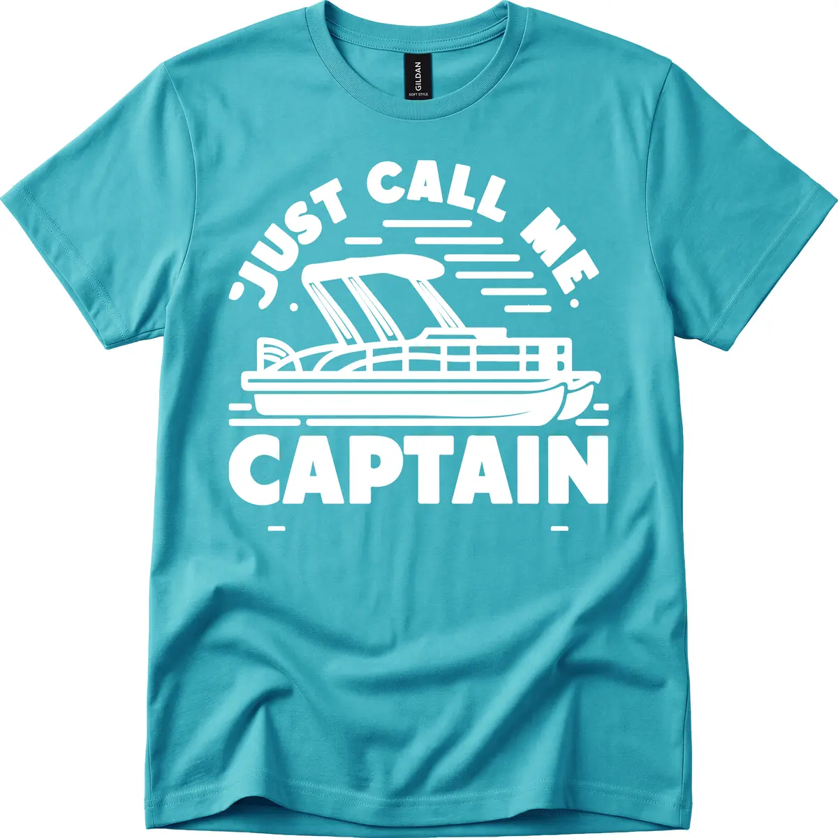Just Call Me Captain Pontoon Boat Design T-Shirt in Tropical Blue