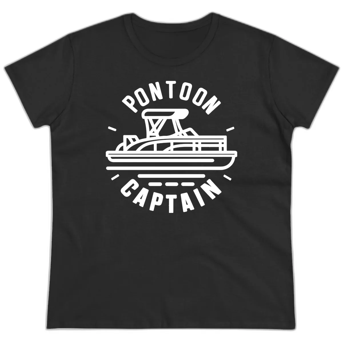 Pontoon Captain Nautical Design Ladies Tee in Black