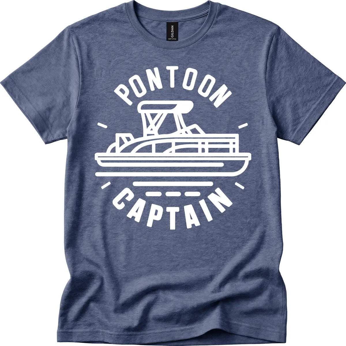 Pontoon Captain Nautical Design T-Shirt in Heather Navy